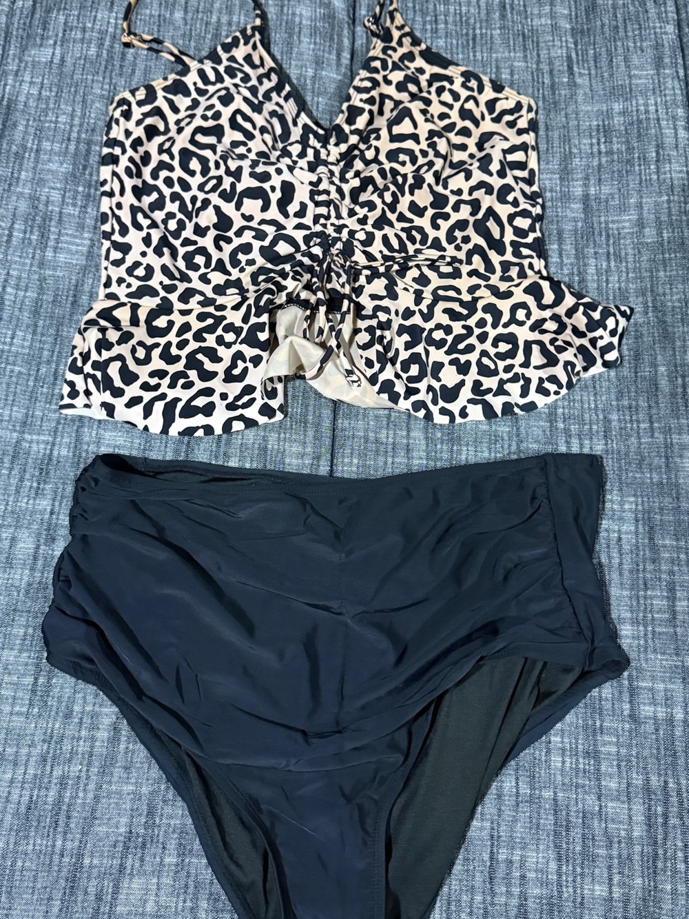Coral Reef Leopard Print Swim Bottoms in Beige and Black